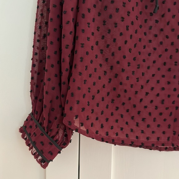 Zero Degrees Celsius Burgundy Sheer Blouse Women's Size M - Picture 3 of 5